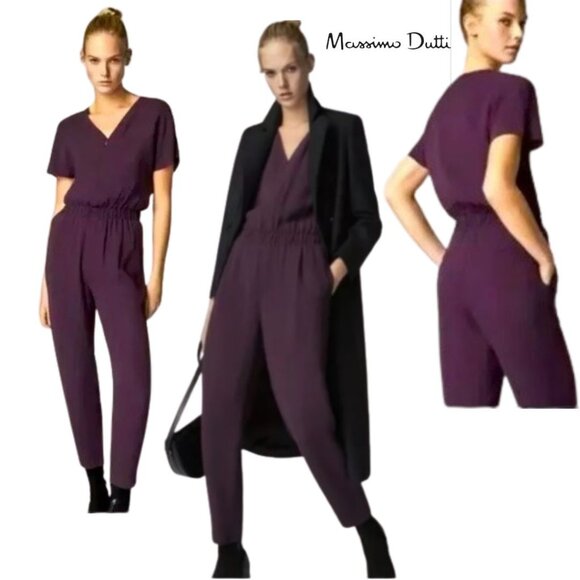 Massimo Dutti Plum Purple Zipper Front Jumpsuit Size US 2 - Picture 1 of 17